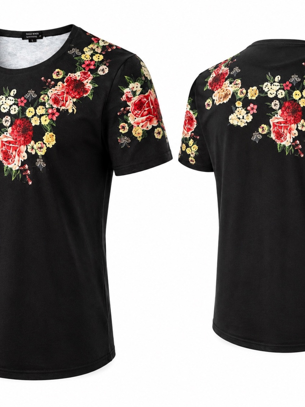 Modfine Black Floral Short Sleeve Tunic Top XXL